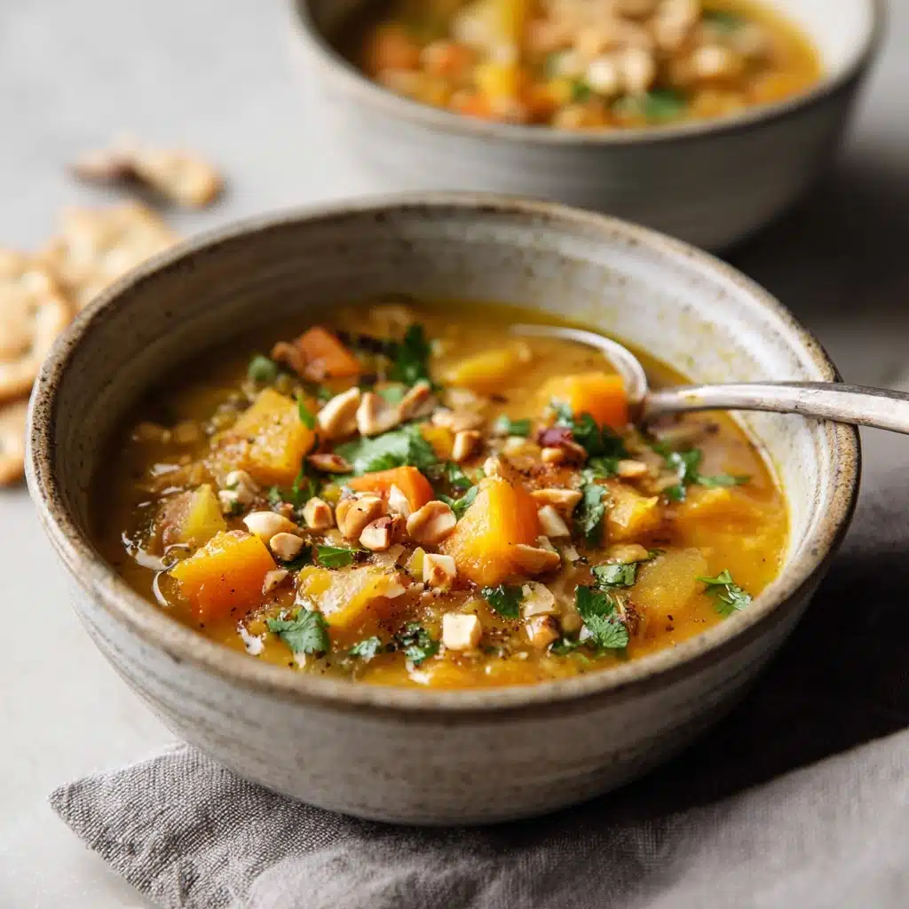 Spicy Peanut Soup with Sweet Potato + Kale Recipe - Recipe Image