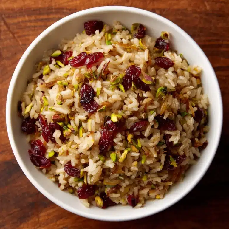 Rice Pilaf with Caramelized Onion, Orange, Cherry & Pistachio Recipe