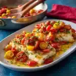 Pan-Seared Halibut with Cherry Tomatoes & Basil Recipe
