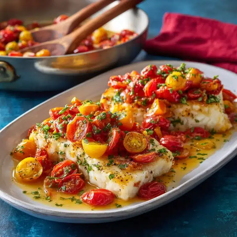Pan-Seared Halibut with Cherry Tomatoes & Basil Recipe