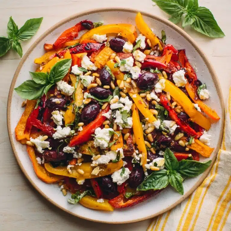 Roasted Pepper Salad with Feta, Pine Nuts & Basil Recipe