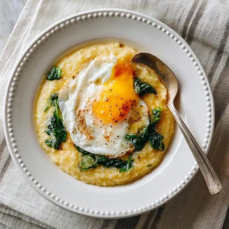 Cheesy Grits with Spinach and Fried Eggs Recipe