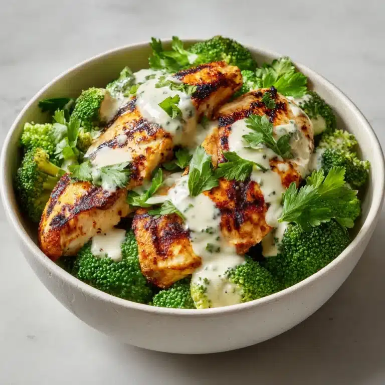 Grilled Chicken & Broccoli Bowls with Creamy Garlic Sauce Recipe