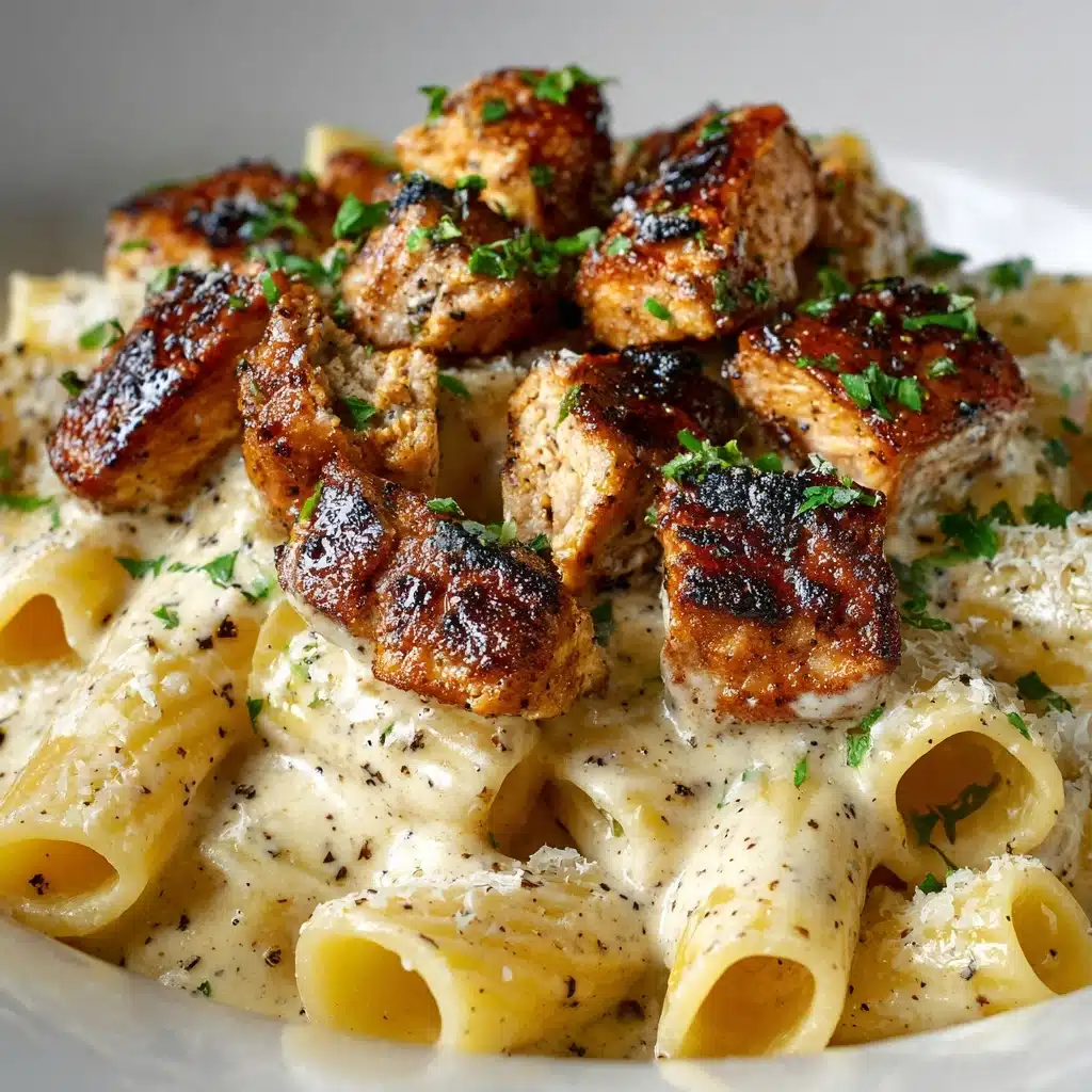Creamy Garlic Butter Chicken and Rigatoni in Parmesan Sauce Recipe - Recipe Image