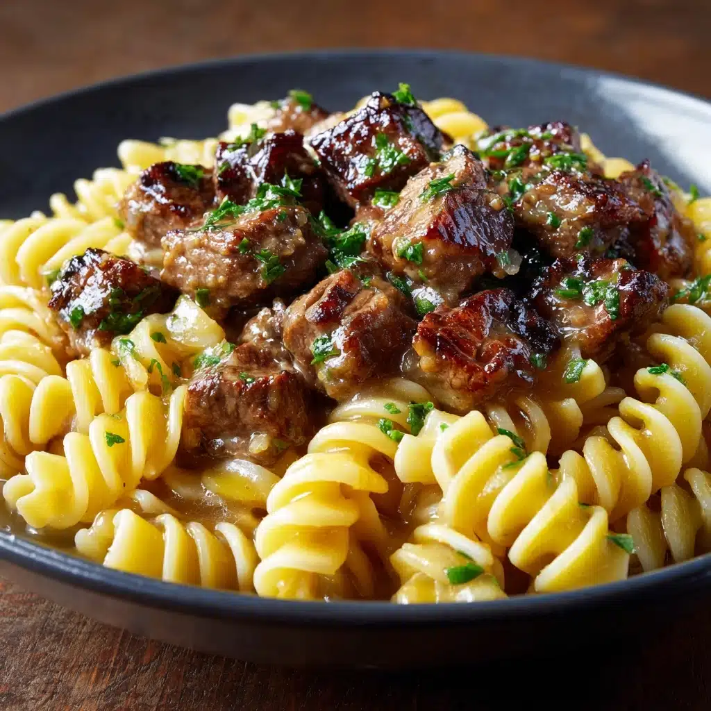 Cheesy Steak Bites and Rotini Pasta Recipe - Recipe Image