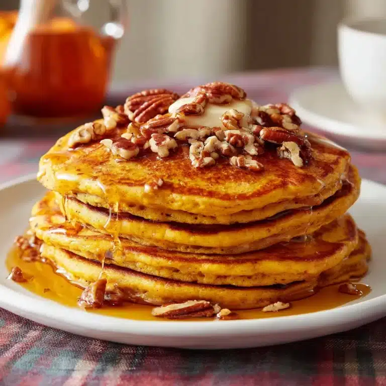 Pumpkin Pancakes with Buttered Pecan Maple Syrup Recipe