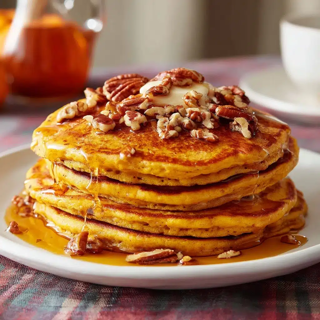 Pumpkin Pancakes with Buttered Pecan Maple Syrup Recipe
