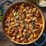 Sausage, Mushroom & Spinach Pasta with Red Pepper Sauce Recipe