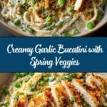 Garlic Cream Bucatini with Peas and Asparagus Recipe