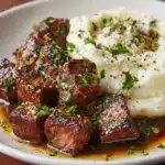 Garlic Parmesan Steak Bites with Mashed Potatoes Recipe