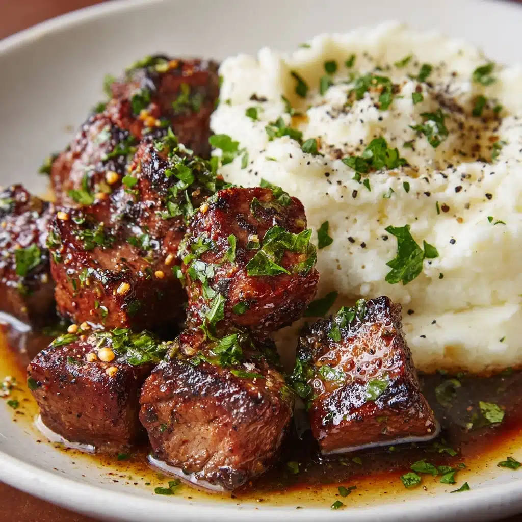 Garlic Parmesan Steak Bites with Mashed Potatoes Recipe