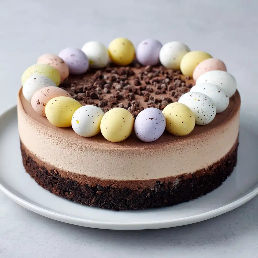 No-Bake Mini Egg Chocolate Cheesecake Recipe - Recipe Image