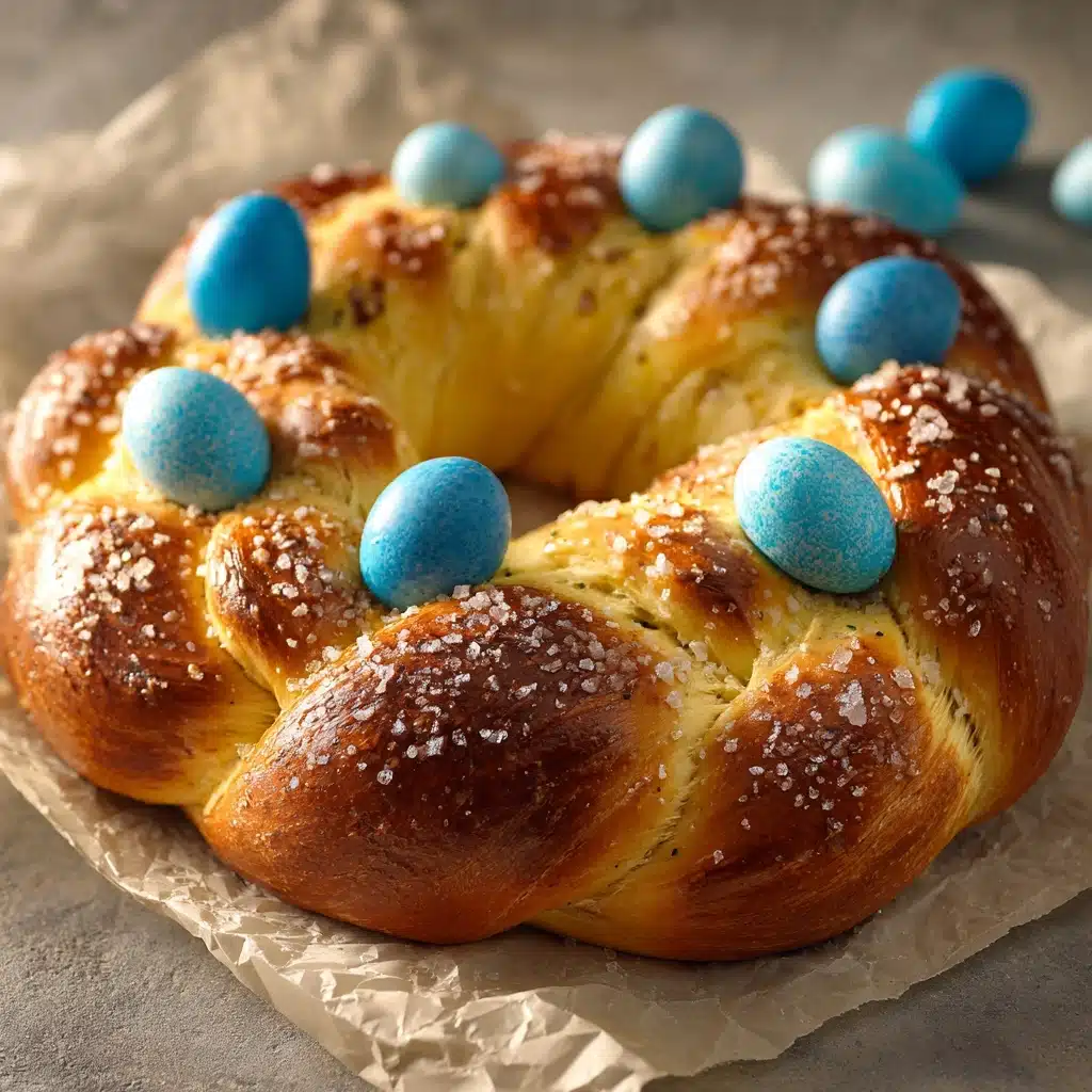 Italian Easter Bread With Dyed Eggs Recipe - Recipe Image