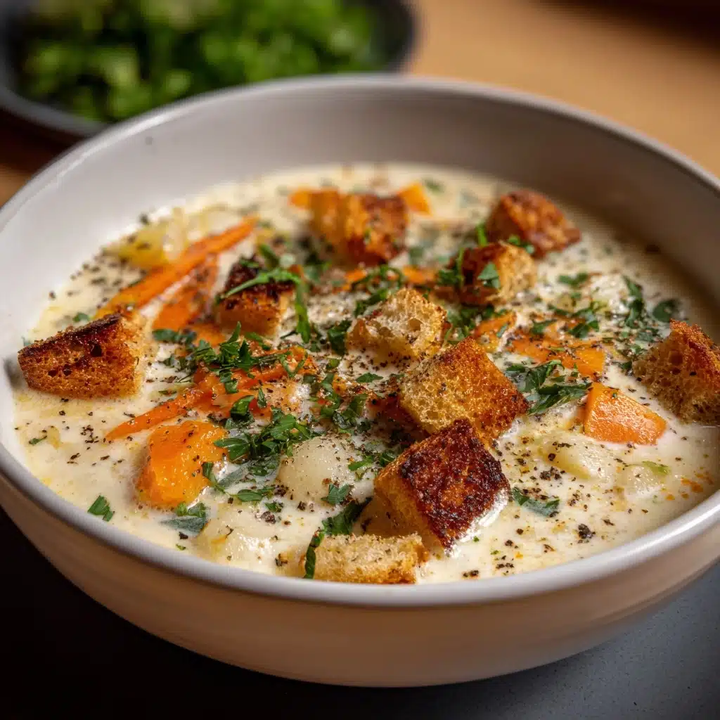 Creamy Vegetable Soup with Croutons Recipe - Recipe Image