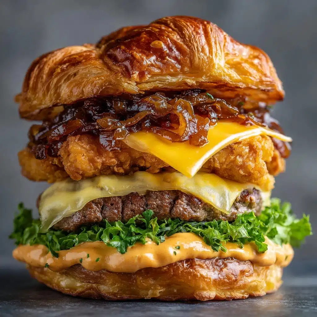 French Onion Croissant Burger Recipe - Recipe Image