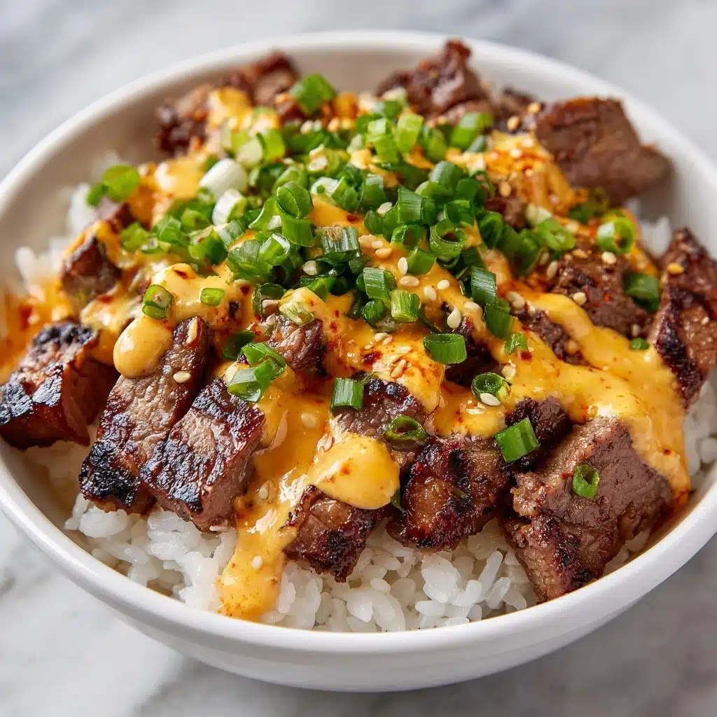 Korean BBQ Steak Rice Bowls with Spicy Cream Sauce Recipe - Recipe Image