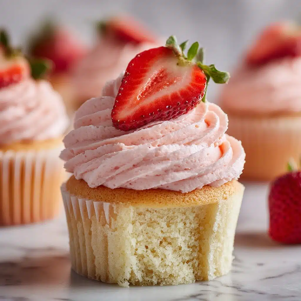 Fluffy Vanilla Cupcakes & Fresh Strawberry Buttercream Recipe - Recipe Image