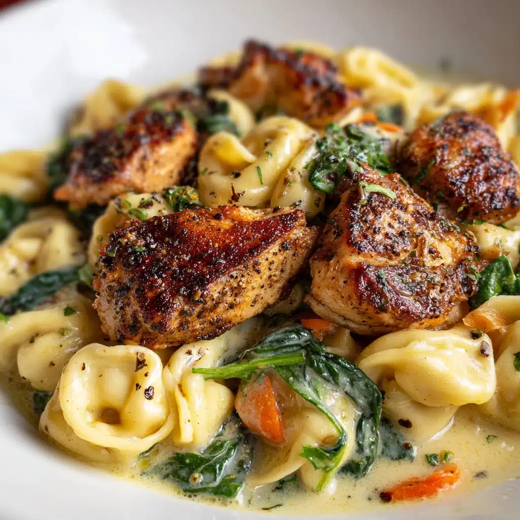 Cheesy Garlic Parmesan Chicken Tortellini with Spinach in Creamy Sauce Recipe - Recipe Image