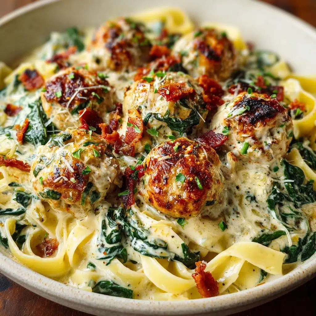 Baked Chicken Ricotta Meatballs with Spinach Alfredo Sauce Recipe - Recipe Image