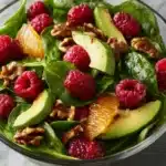 Raspberry-Spinach Salad with Avocado & Walnuts Recipe