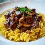 Tender Crockpot Beef Tips with Noodles Recipe
