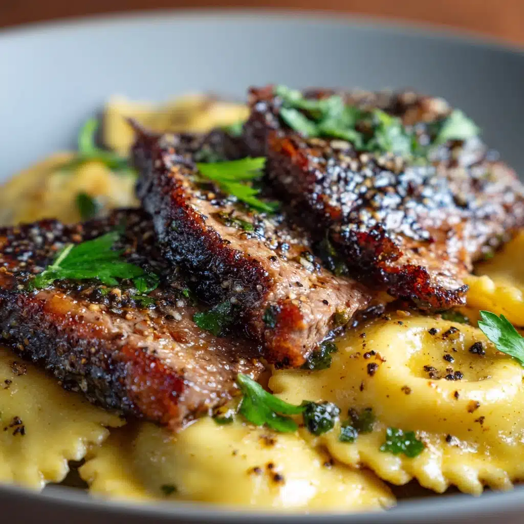 One-Skillet Garlic Butter Steak & Cheese Ravioli Recipe - Recipe Image