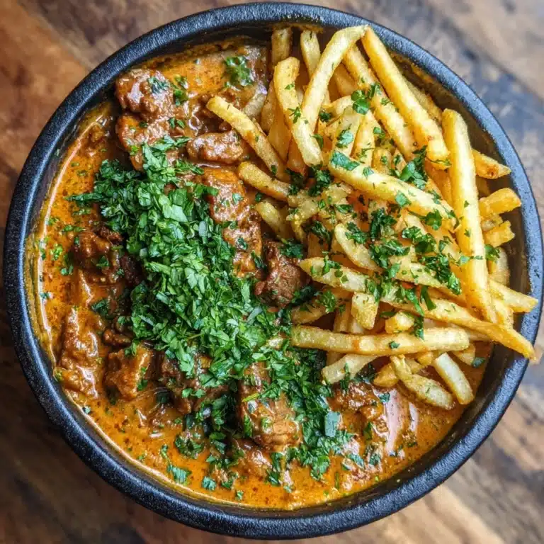 Creamy Butter Chicken in Garlic-Infused Sauce with Golden Crispy Fries Recipe