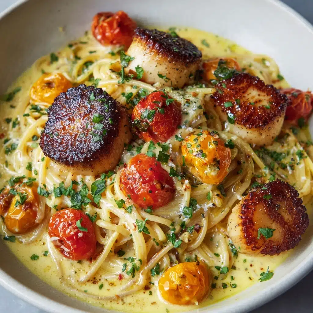 Shrimp Scallop Pasta with Cherry Tomatoes Recipe - Recipe Image