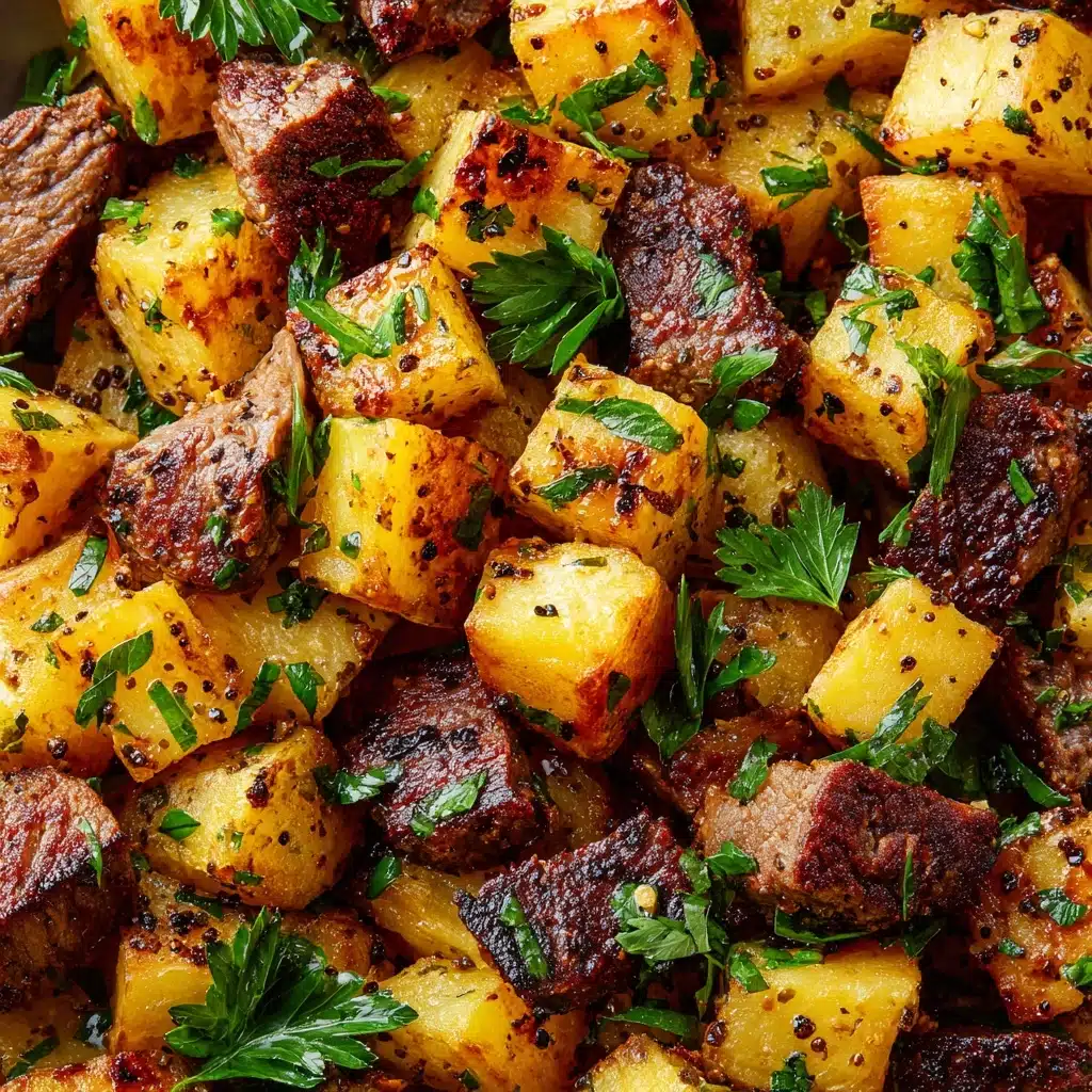 Air Fryer Garlic Steak Bites and Potatoes Recipe - Recipe Image