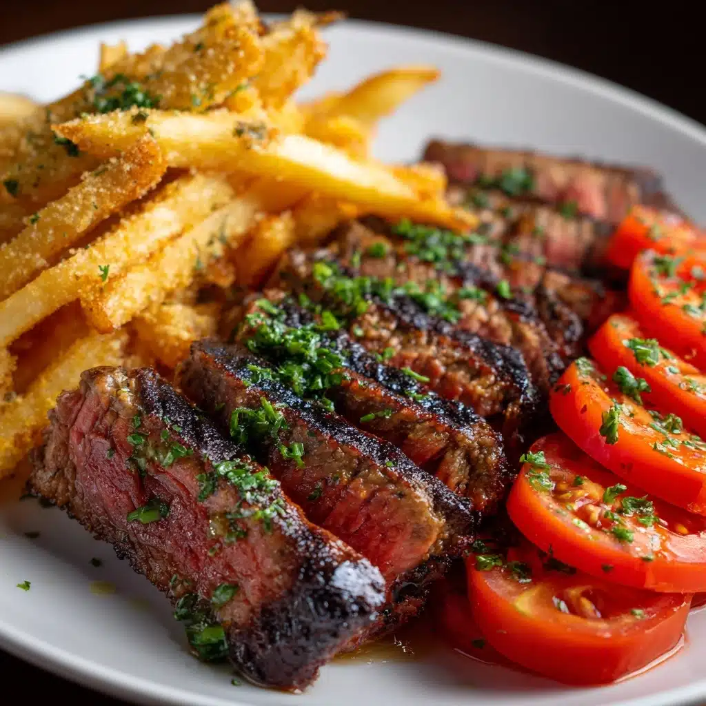Grilled Steak with Tomato Salad and French Fries Recipe
