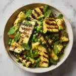 Grilled Zucchini, Halloumi, Pea Salad with Mint, Dijon and Lemon Recipe