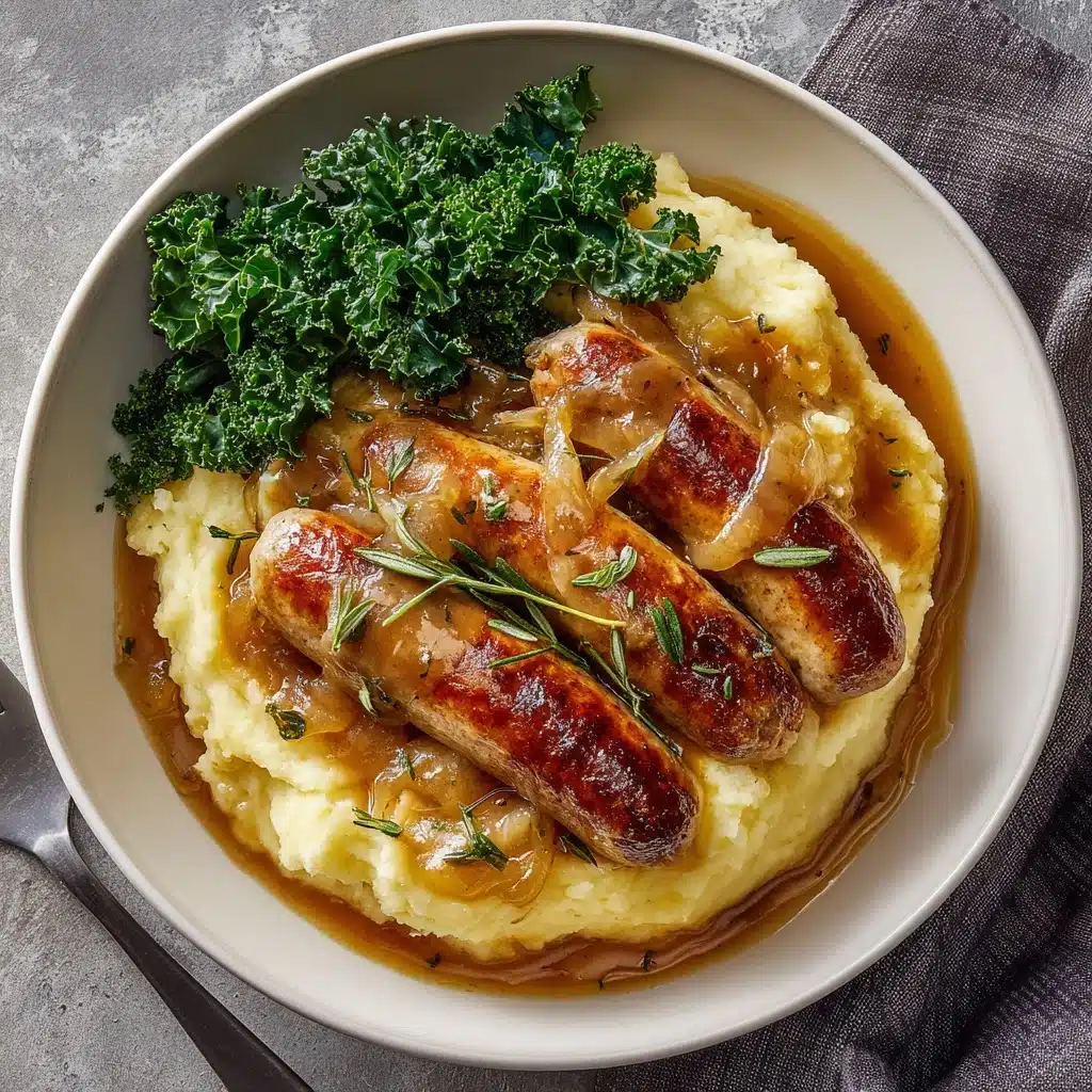 Sausages with Homemade Onion Gravy Recipe - Recipe Image