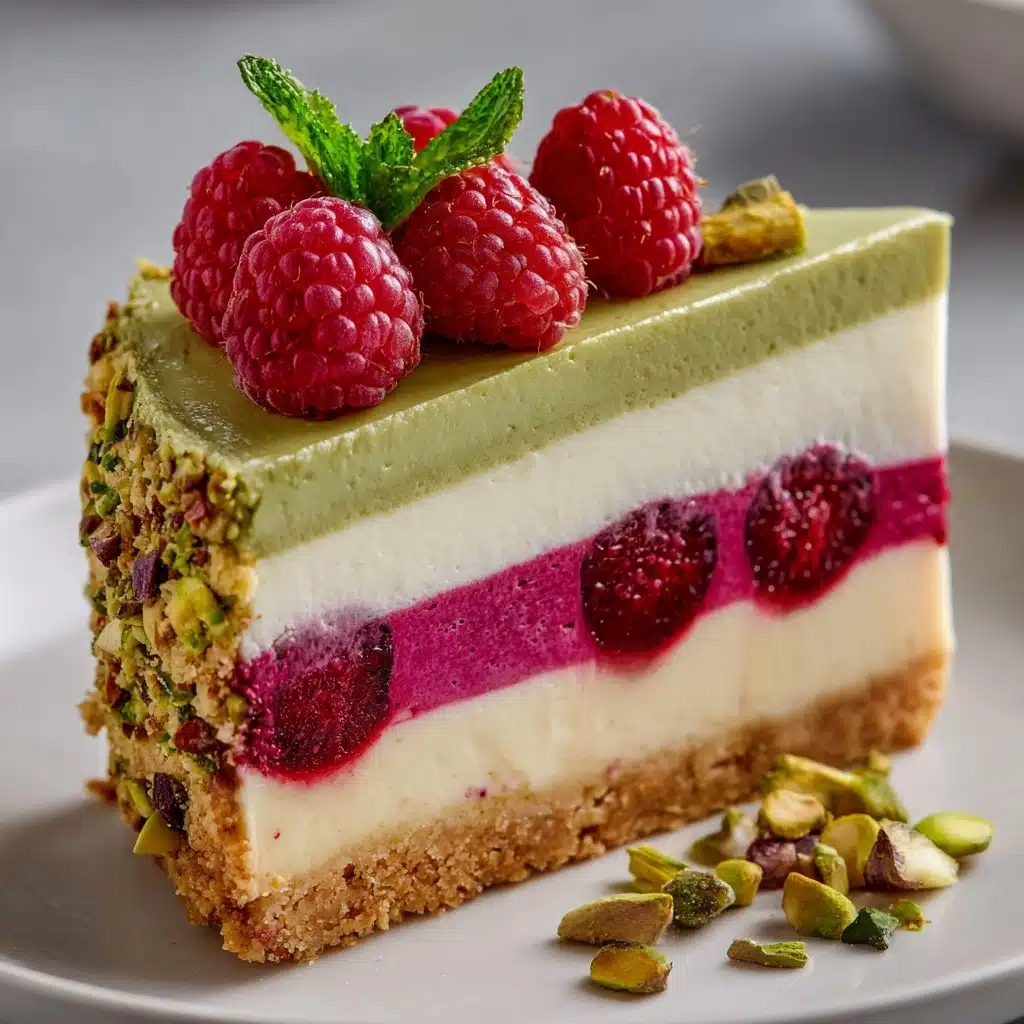 Elegant Pistachio Raspberry Crunch Cheesecake Recipe - Recipe Image