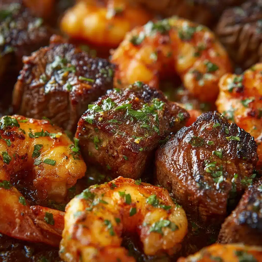Garlic Butter Steak Bites and Shrimp Skillet Recipe - Recipe Image