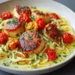 Shrimp Scallop Pasta with Cherry Tomatoes Recipe