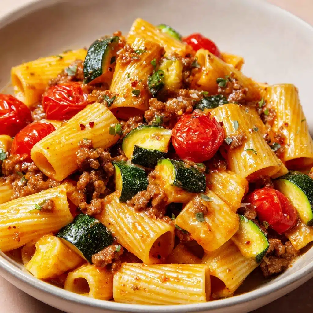 Rigatoni with Sausage, Tomatoes, and Zucchini Recipe - Recipe Image