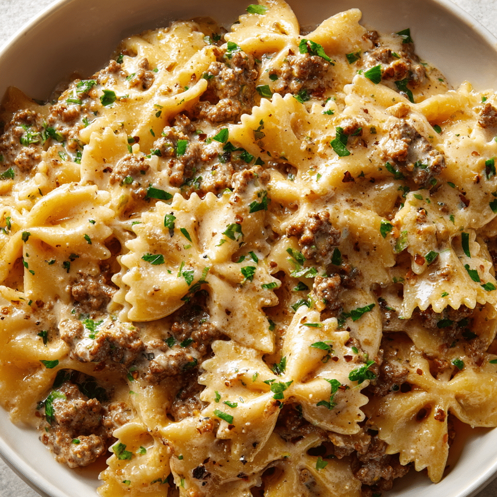 Creamy Beef and Bowtie Pasta Recipe - Recipe Image