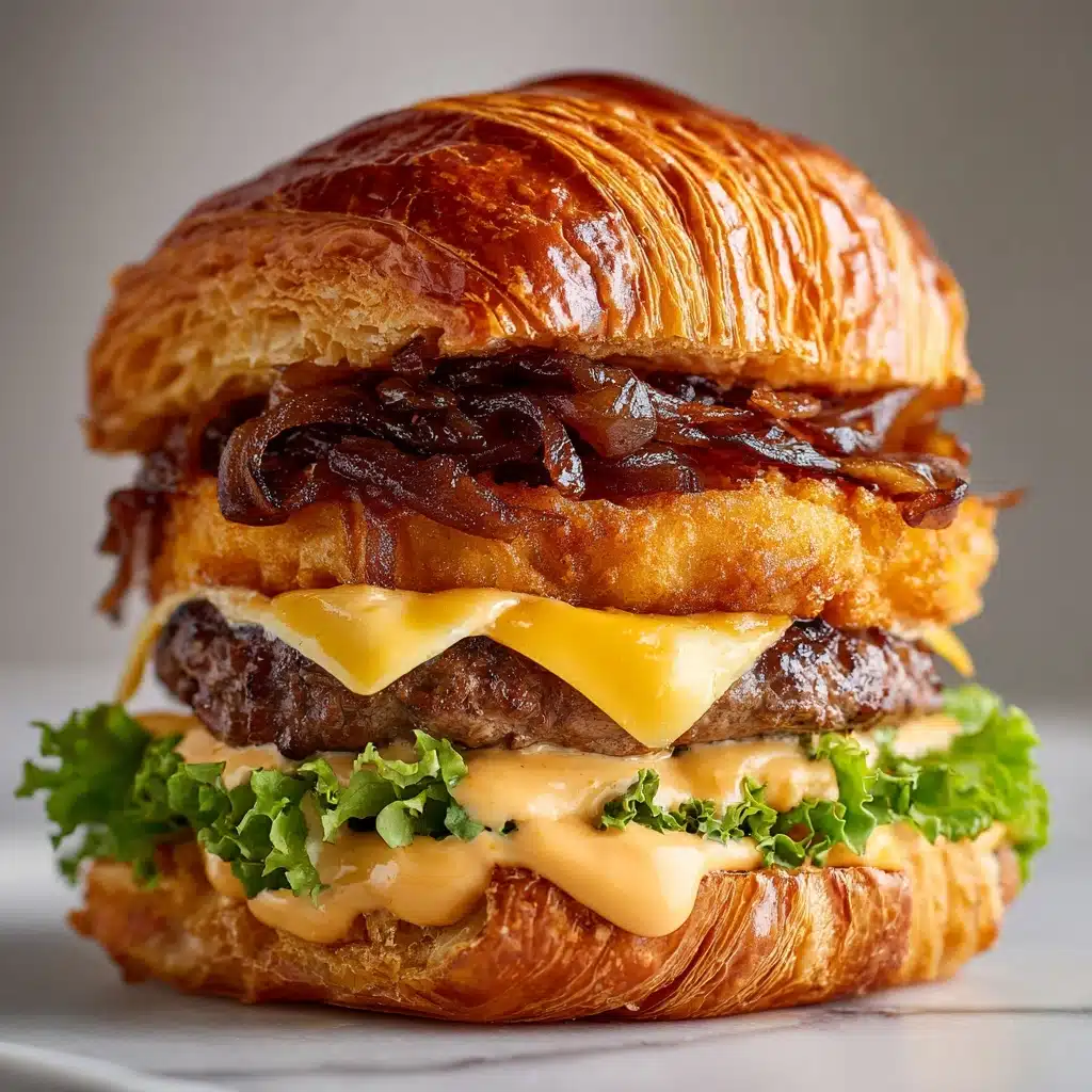 French Onion Croissant Burger Recipe - Recipe Image