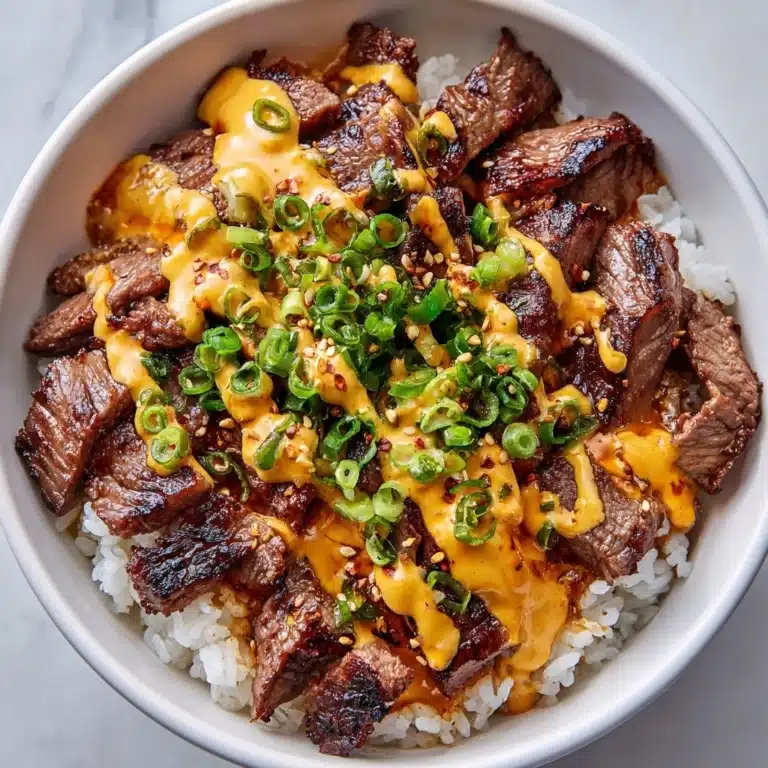 Korean BBQ Steak Rice Bowls with Spicy Cream Sauce Recipe