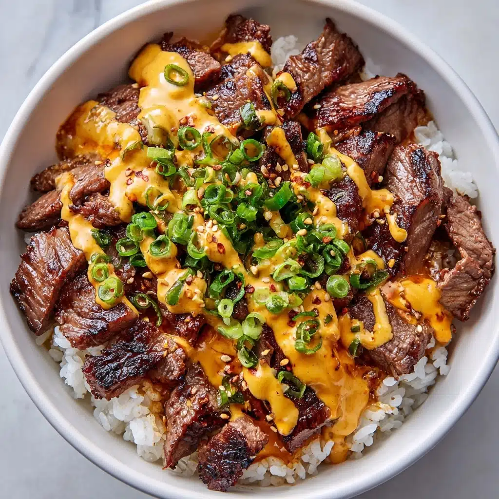 Korean BBQ Steak Rice Bowls with Spicy Cream Sauce Recipe