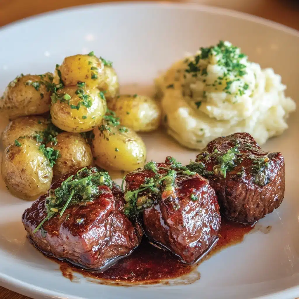 Garlic Butter Steak Bites and Cheesy Smashed Potatoes Recipe - Recipe Image