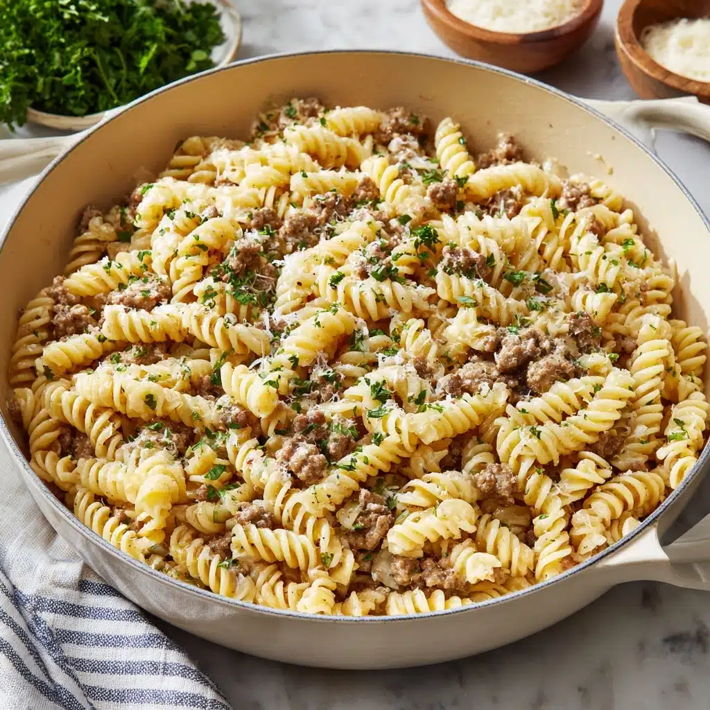 One Pot Beef and Garlic Butter Pasta Recipe - Recipe Image