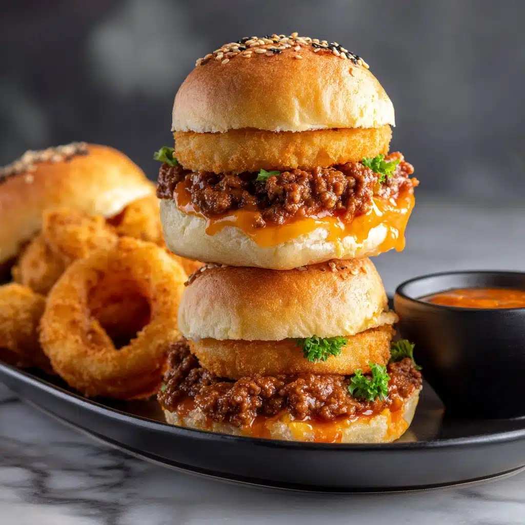 Onion Ring Cheese Burger Sliders Recipe - Recipe Image