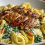 Cheesy Garlic Parmesan Chicken Tortellini with Spinach in Creamy Sauce Recipe