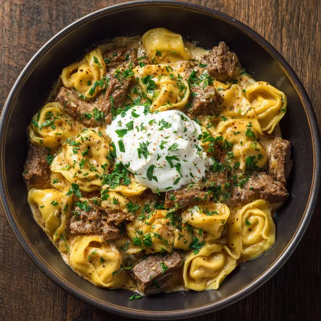 One-Skillet Beef Stroganoff Tortellini Recipe - Recipe Image