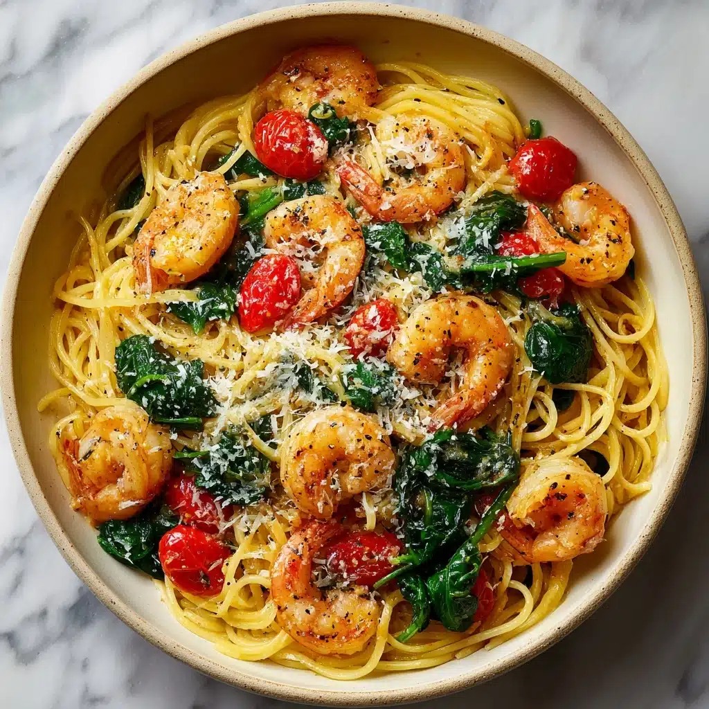 Tomato Spinach Shrimp Pasta Recipe - Recipe Image