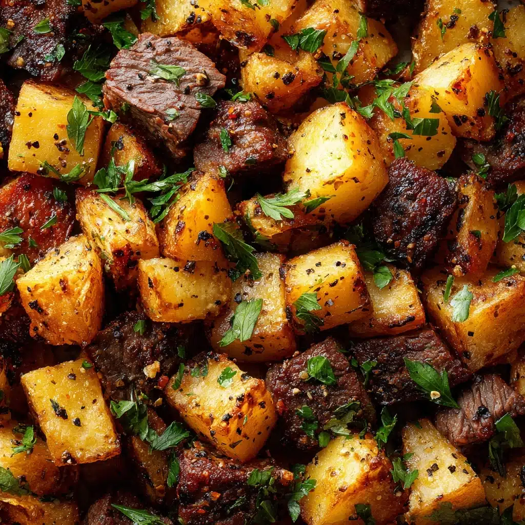 Air Fryer Garlic Steak Bites and Potatoes Recipe