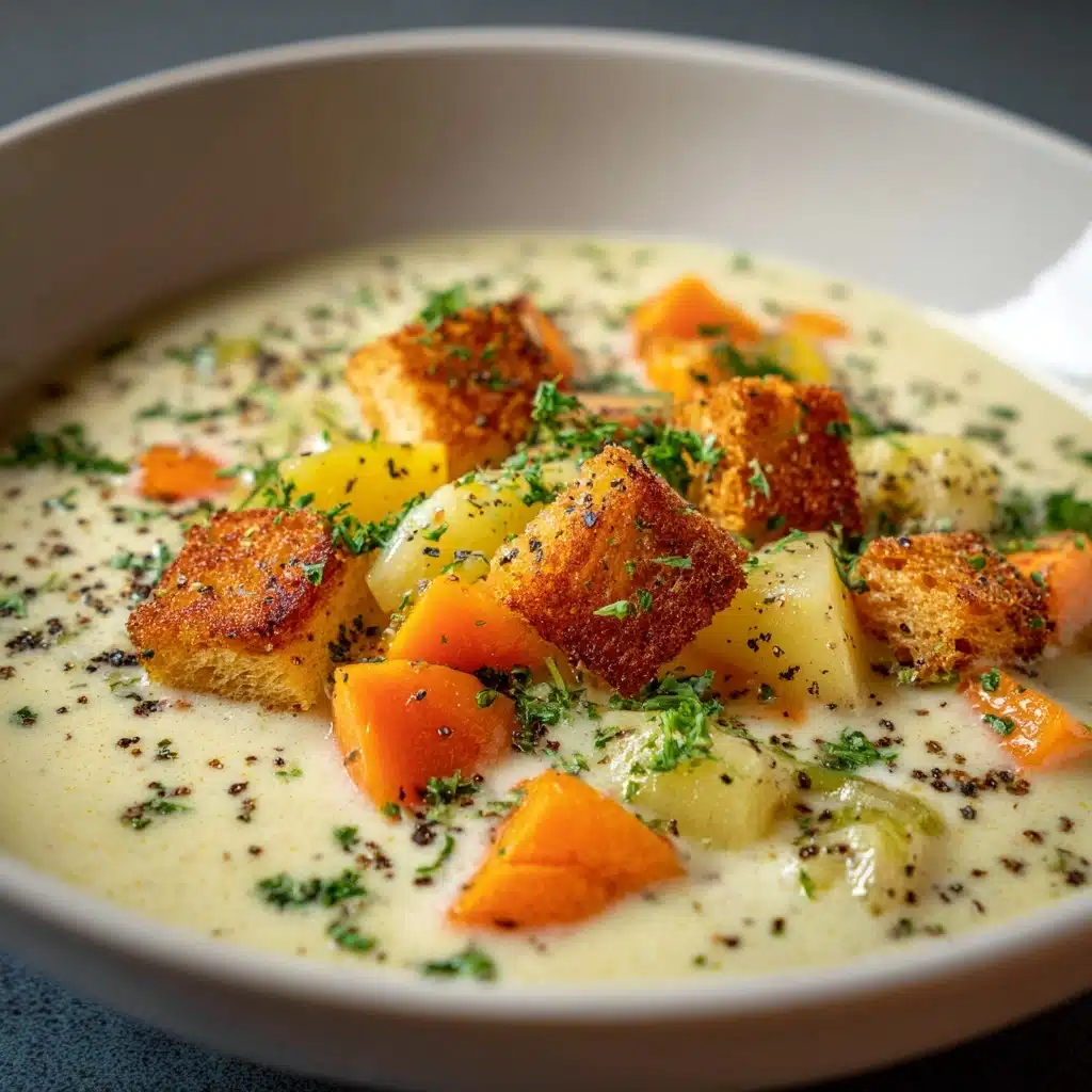Creamy Vegetable Soup with Croutons Recipe - Recipe Image