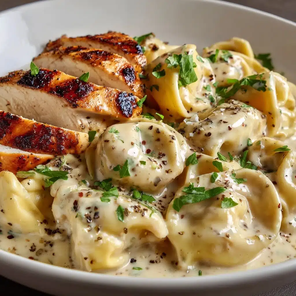 Asiago Tortellini Alfredo with Grilled Chicken Recipe - Recipe Image