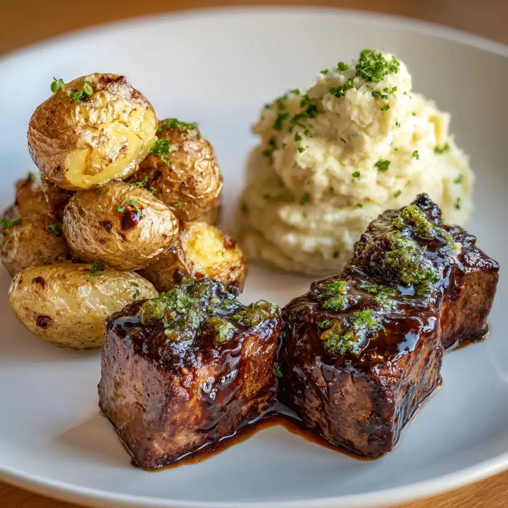 Garlic Butter Steak Bites and Cheesy Smashed Potatoes Recipe - Recipe Image
